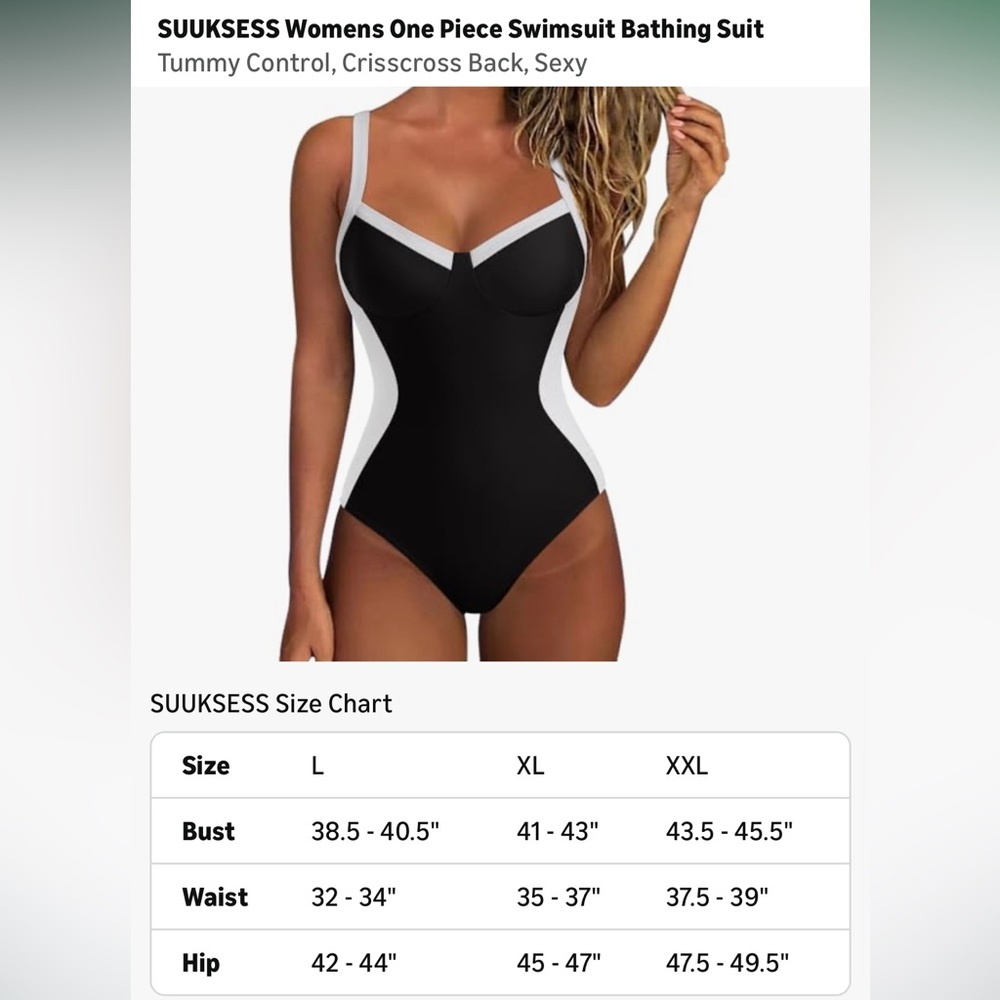 Sexy Swimsuit NWT Black & White XL tummy control crisscross lace-up by Suuksess - Picture 9 of 9